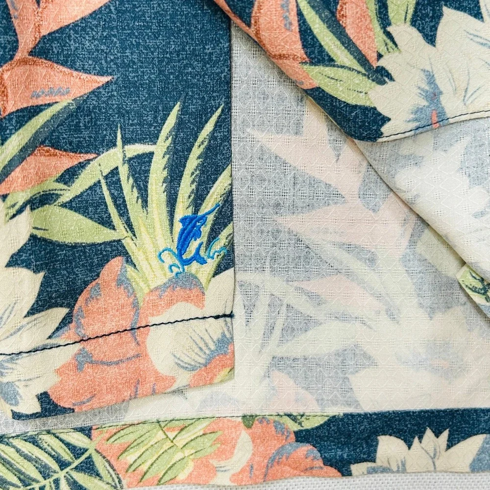 Tommy Bahama Silk Camp Shirt Mens XXL Blue Tropical Floral Hawaiian Resort Aloha